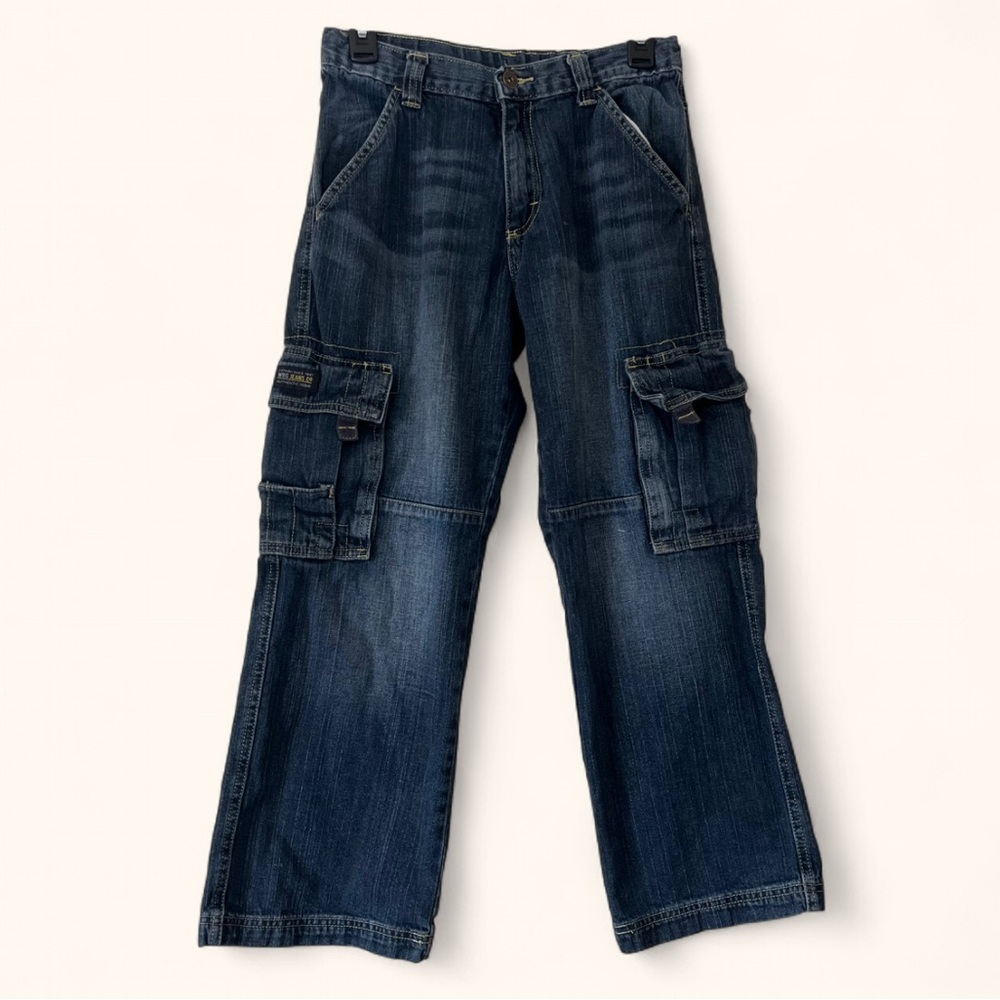 Boys Size 12 Husky Wrangler Denim Cargo Jeans Y2K Skater Punk Baggy 90’s Grunge